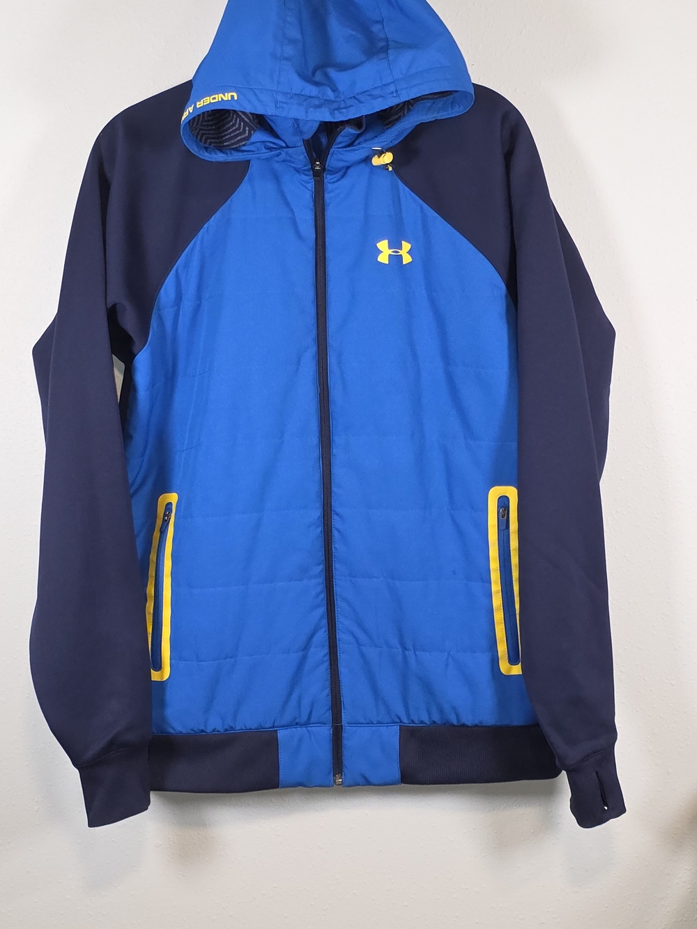Under Armour Men's Blue & Navy Hooded Performance Jacket with Yellow Trim